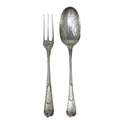 1723 and 1767 Antique 18th Century Georgian Era Cutlery Set Fork and Spoon Silversmith Paul Hanet London Hallmarks