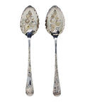1797 and 1815 Antique George III Era Pair Solid Silver Berry Spoons with original Case Silversmith William Bateman, Peter & Ann Bateman London Hallmarks