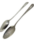 1803 Antique George III Era Large Pair Solid Silver Berry Serving Spoons with Wooden Box Silversmith Thomas Wallis II London Hallmarks