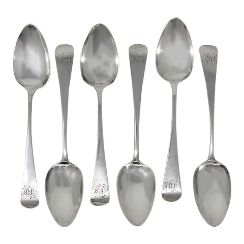 1809 Antique George III Era Sterling Silver Set Six Tea Spoons Silversmith Edward Lees London Hallmarks