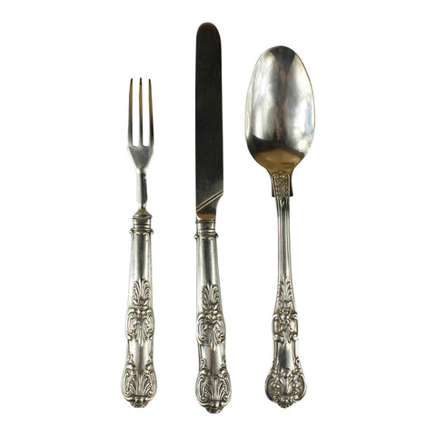 1838 Antique William IV Solid Sterling Silver 3 Piece Travelling Cutlery Set with case silversmith Aaron Hadfield