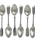 1850 Antique Victorian Era Sterling Silver Set Six Tea Spoons Silversmith Joseph & Albert Savory London Hallmarks