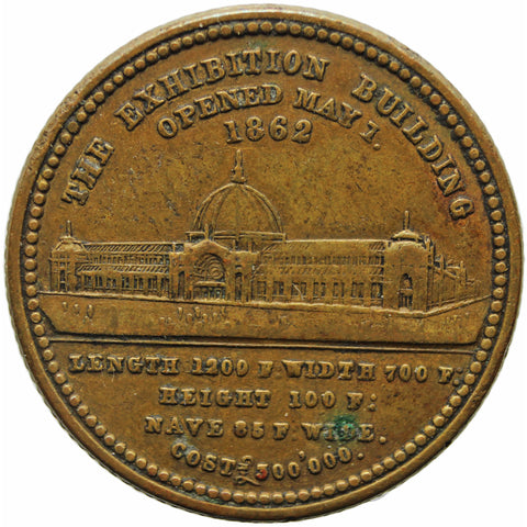 1862 Antique Medal London World’s Fair Exhibition Building Queen Victoria