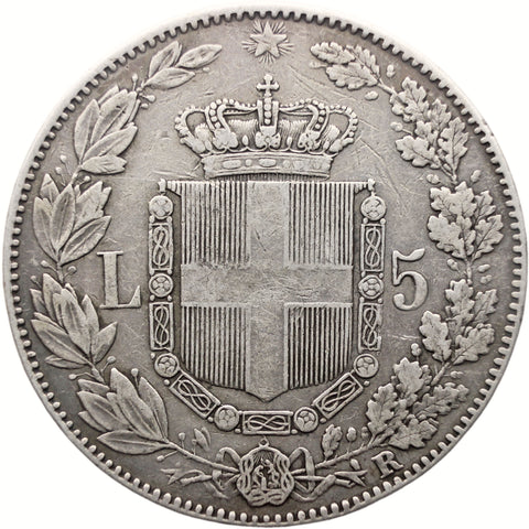 1879 R 5 Lire Italy Coin Umberto I Silver