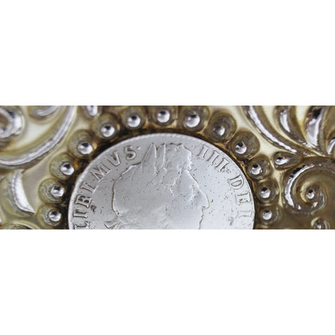 1885 Antique Victorian Era Sterling Silver Basket inset with a William III 1697 Half Crown Silversmith Rosenthal, Jacob & Co (Julius (Judah) Rosenthal & Samuel Jacob) London Hallmarks