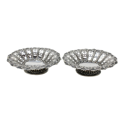 1894 Antique Victorian Era Sterling Silver Pair Pierced Dish Silversmiths Nathan & Hayes (George Nathan & Ridley Hayes) Birmingham Hallmarks