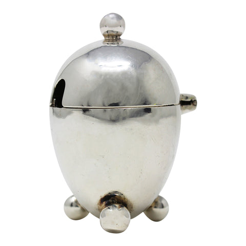 1895 Antique Victorian Era Sterling Silver Egg Shaped Mustard Pot with White Glass Liner Mappin & Webb Sheffield Hallmarks