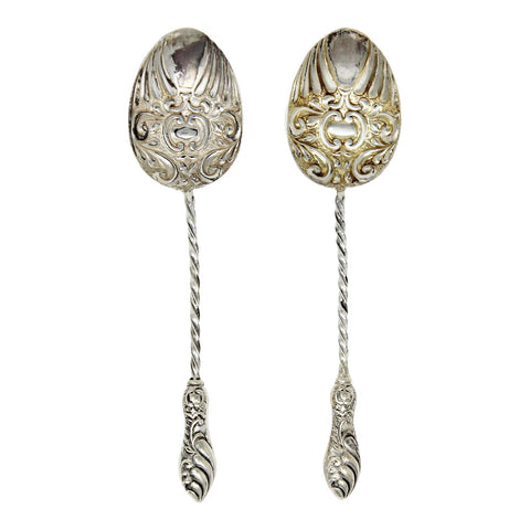 1896 Antique Sterling Silver Pair of Spoons by Birmingham Maker William Devenport