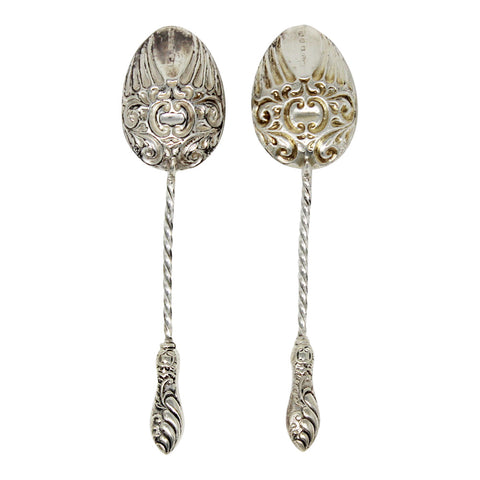 1896 Antique Sterling Silver Pair of Spoons by Birmingham Maker William Devenport