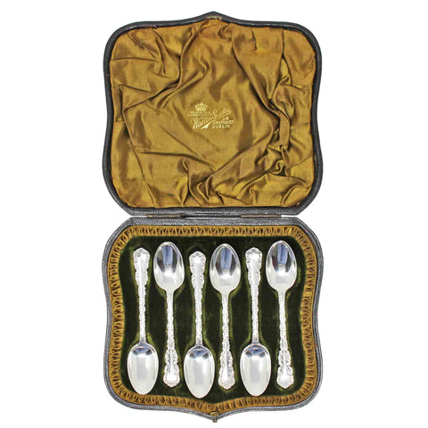 1897 Antique Victorian Era Set Six Tea Spoons with original Case Maker George Jackson & David Fullerton London Hallmarks