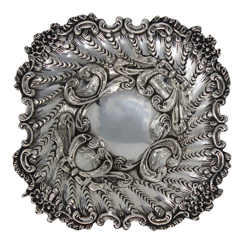 1897 Antique Victorian Era Sterling Silver Bon Bon Dish Silversmith William Henry Leather Birmingham Hallmarks