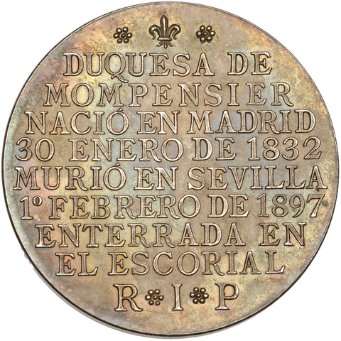 1897 Spain Medal Death of Infanta Luisa Fernanda Duchess of Montpensier Silver Antique