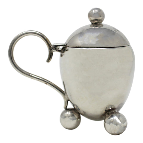 1898 Antique Victorian Era Sterling Silver Egg-Shaped Mustard Pot with Clear Glass Liner Silversmiths Hilliard & Thomason Chester Hallmarks