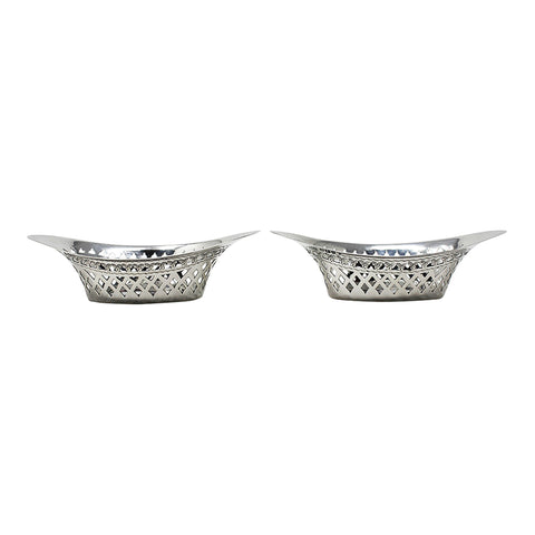 1898 Antique Victorian Era Sterling Silver Pierced and Engraved Pair Bon Bon Dish Atkin Brothers Sheffield Hallmarks