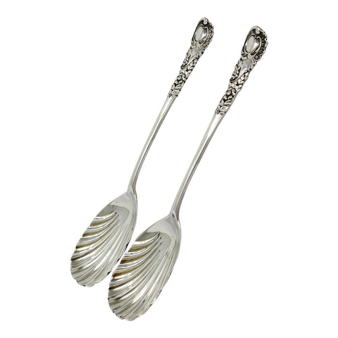 1899 Antique Victorian Era Pair Solid Silver Serving Spoons Silversmith Josiah Williams & Co (George Maudsley Jackson & David Landsborough Fullerton) London Hallmarks
