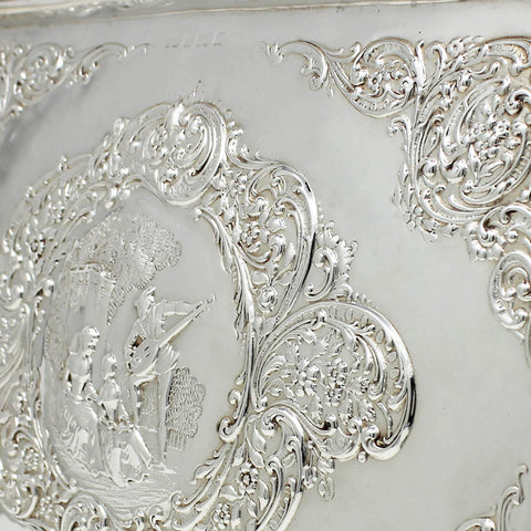 1900 Antique Victorian Era Large Decorative Sterling Silver Tray Silversmith Henry Matthews Birmingham Hallmarks