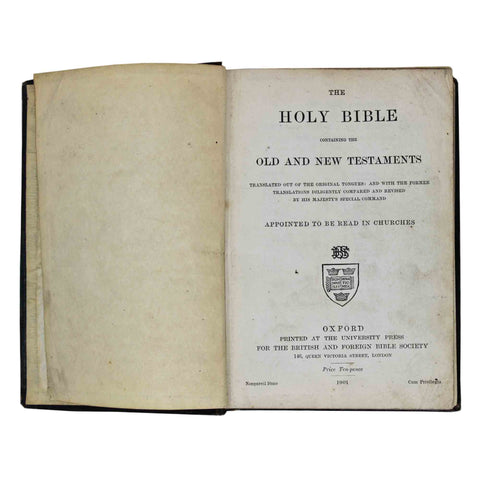 1901 Antique Victoria Era Holy Bible Book Presented By The British and Foreign Bible Society