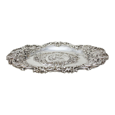 1901 Antique Victorian Era Decorative Sterling Silver Dish Silversmith Walker & Hall Sheffield Hallmarks