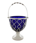 1902 Antique Edwardian Era Sterling Silver Sugar Basket with Blue Glass Liner Silversmith Maurice Freeman London Hallmarks