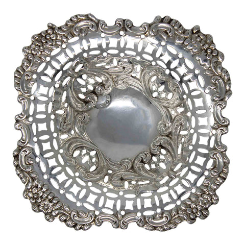1904 Antique Edwardian Era Sterling Silver Pierced Bon Bon Dish Silversmith William Devenport Birmingham Hallmarks