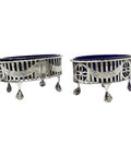 1906 Antique Pair Sterling Silver Salt Cellars London Hallmarks Edward VII Era in George III style with pierced and engraved sides