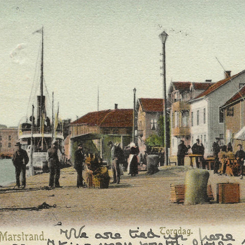 1906 Sweden Marstrand Torgdag Antique Postcard with 10 Ore Stamp