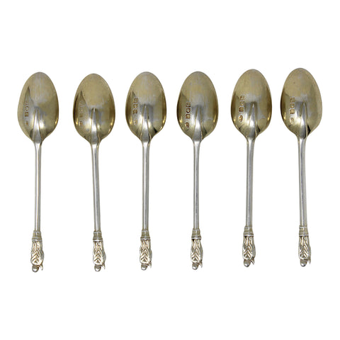 1907 Antique Edwardian Era Apostle Set Six Tea Spoons Silversmith Robert Stebbings London Hallmarks