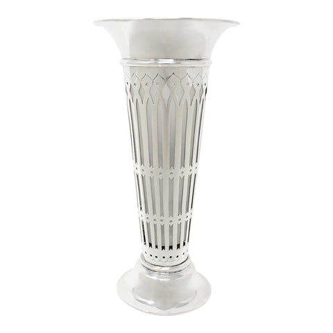 1907 Antique Edwardian Era Sterling Silver Pierced Vase with Glass Liner Silversmiths Ackroyd Rhodes; Manoah Rhodes & Sons Ltd London Hallmarks