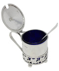 1908 Antique Edwardian Era Sterling Silver Mustard Pot with Blue Glass Liner Birmingham Hallmarks