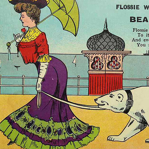 1909 Antique Comic Flossie with her bear behind Postcard