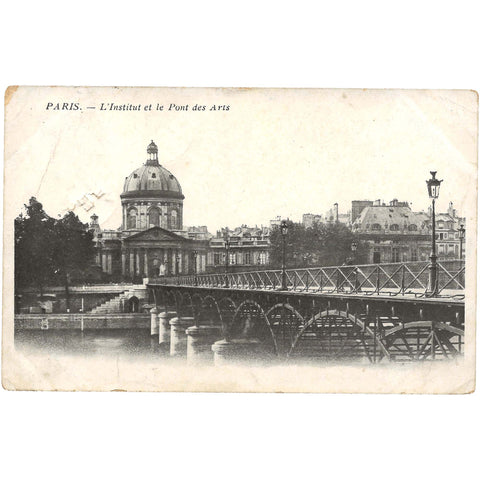 1909 Paris Pont des Arts with view of the Institut de France Antique Postcard