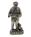 Antique Heavy Iron Silver Plated Old Man with Dog Statue Figurine Home Decoration