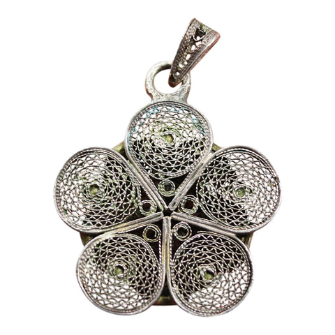 1910's Antique Silver Pendant Jewellery Flower Design
