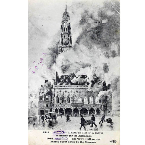 1910s France L’Hotel de Ville the Town Hall the Belfrey burnt down by the Gemans Postcard