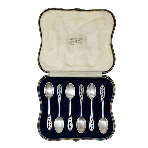 1911 Antique George V Era Sterling Silver Set Six Tea Spoons with original Case Silversmith Sibray, Hall & Co Ltd (Charles Clement Pilling) Sheffield Hallmarks