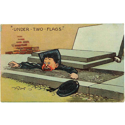 1911’s Antique Comic Postcard “Under two flags”
