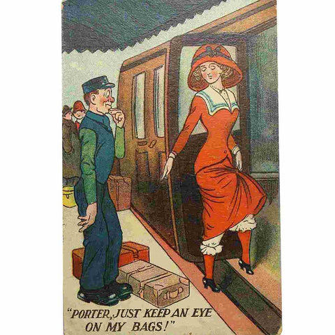 1912 Antique Comic Postcard “Porter Just keep an eye on my bags”