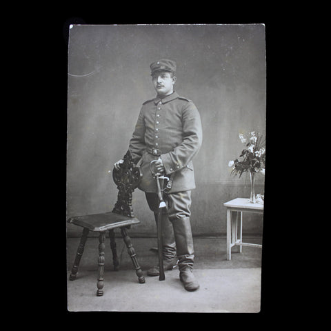 1914-1918 World War I German Soldier with Sword Military Antique Photo WW1 Postcard Army History