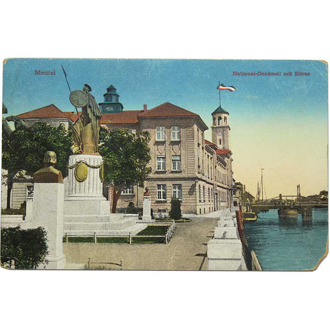 1914 Antique Postcard Memel National –Denkmal mit Borse Prussia Germany Lithuania