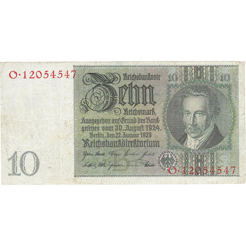1929 10 Reichsmark Germany Banknote Portrait of an Albrecht Daniel Thaer