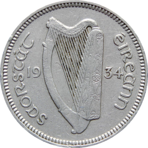 1934 Ireland 3 Pingin ½ Reul Coin