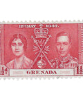 1937 1½d Grenada Stamp King George VI and Queen Elizabeth