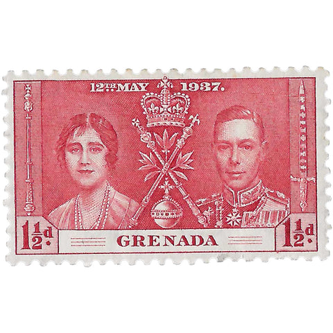 1937 1½d Grenada Stamp King George VI and Queen Elizabeth