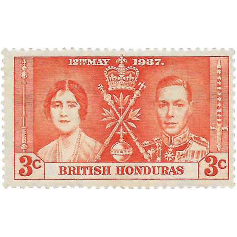 1937 3c British Honduras Stamp King George VI and Queen Elizabeth