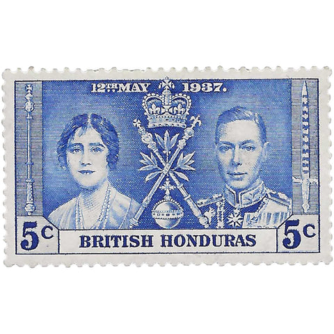 1937 5c British Honduras Stamp King George VI and Queen Elizabeth