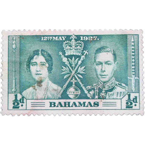 1937 Bahamas King George VI and Queen Elizabeth 1/2 d - British Penny Used Stamp