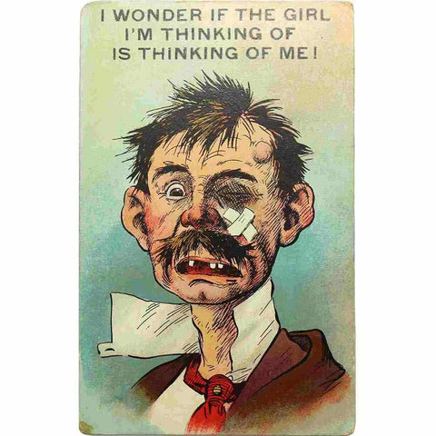 1940’s Vintage British Comic Postcard, I wonder if the girl I’m thinking of is thinking of me