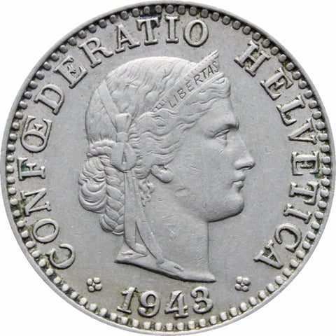 1943 Switzerland 20 Rappen Coin