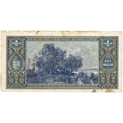 1945 Hungary 1,000,000 Pengő Banknote Collectible Kossuth Lajos