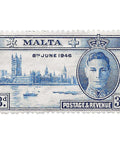 1946 3d Malta Stamp King George VI and Parliament Buildings